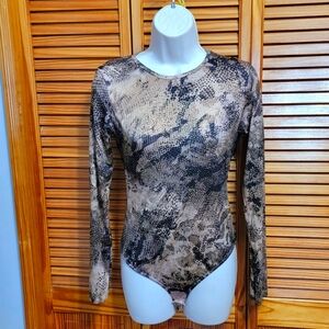 Animal SnakeSkin Print Brown Nude Black Fadhion Bodysuit Dance Themed O/S